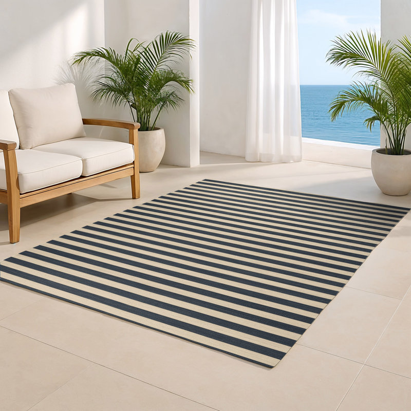 Tapis intérieur / extérieur noir HorizontalStripes, Rectangulaire 3 pi x 5 pi