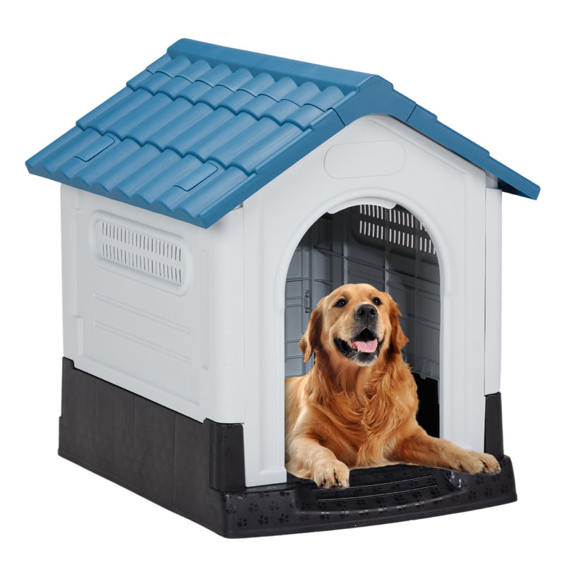Plastic Dog House, Blue, 31" H x 31.50" W x 26.50" D