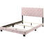 Lit double en velours rose, style transitionnel pour un lit de chambre à coucher relaxant - et, revêtement avec rembourrage en mousse, différents styles de décor, utilisation à long terme dans un look chic