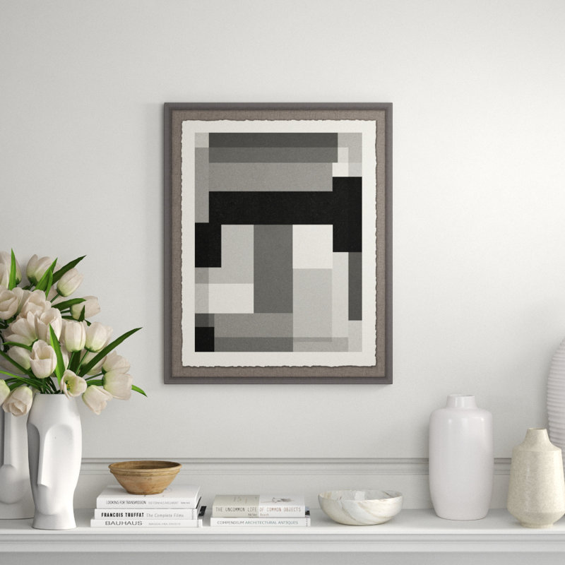 Gray Scale Pattern 4' Framed Graphic Art Print on Glass
