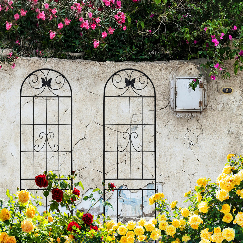 Treillis de jardin en métal 86,7 po x 19,7 po, 2 pièces, rouille noire, assemblage simple, pour vignes de concombre, pièce de décoration extérieure 2, antirouille, installation sans effort et accessoire