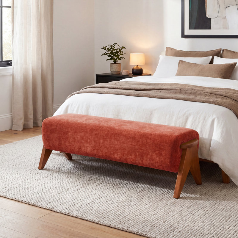 Chenille Upholstered Bench, Orange