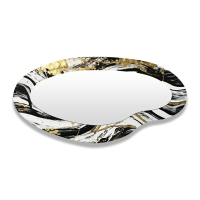 Golden Wave Reflections I - Abstract Asymmetrical Shapes - Modern Large Wall Mirror