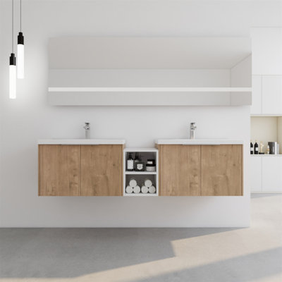 Meuble-lavabo 72 po à fermeture en douceur avec lavabo, petites tablettes de rangement et armoire combinée pour un rangement et un style améliorés