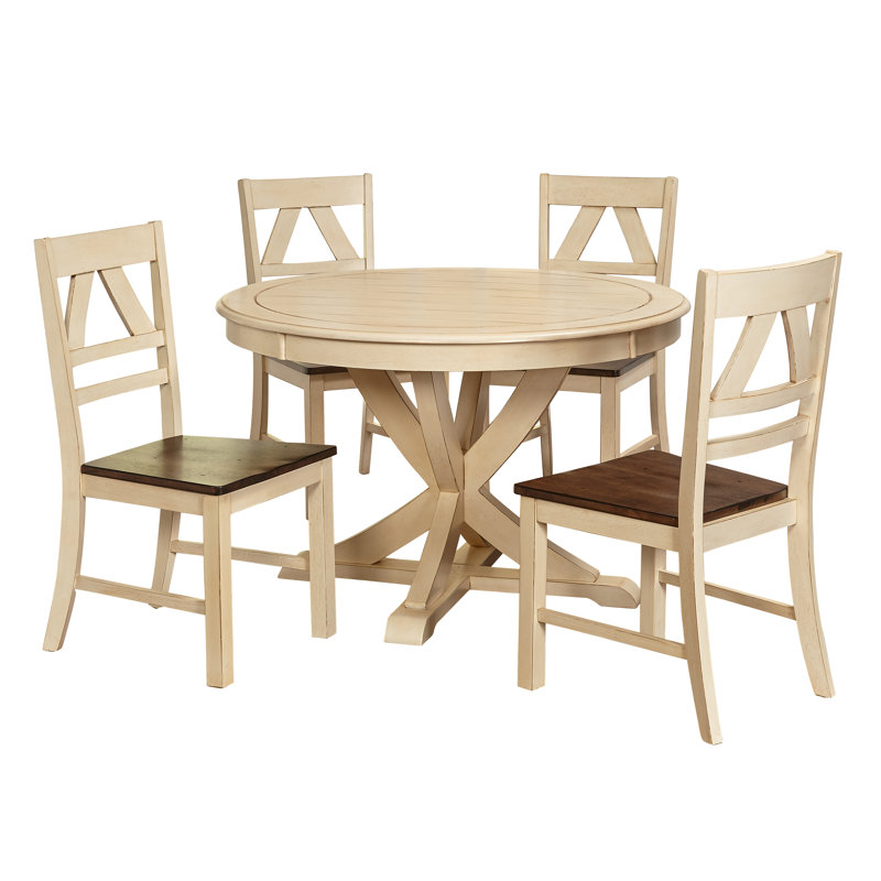 Rivington 5-Piece Solid Wood Pedestal Dining Set, Antique White
