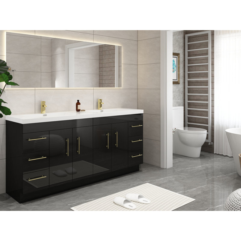 Ensemble de meuble-lavabo double 72 po Romer, Noir lustré, Or