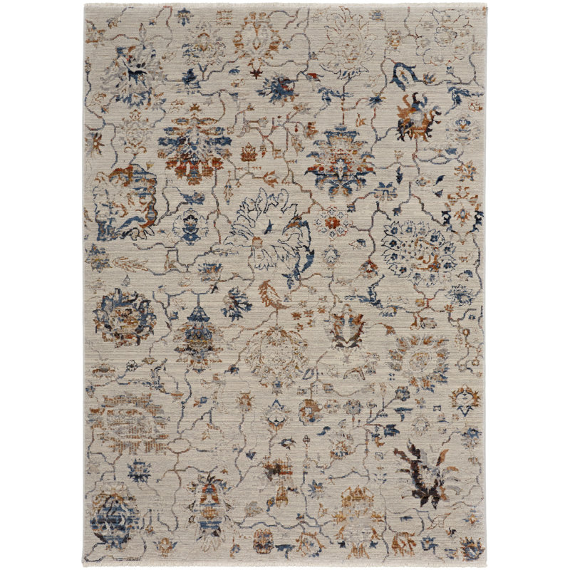 Tapis ivoire / bleu Benedetto Oushak, Rectangle 7 pi 10 po x 9 pi 6 po