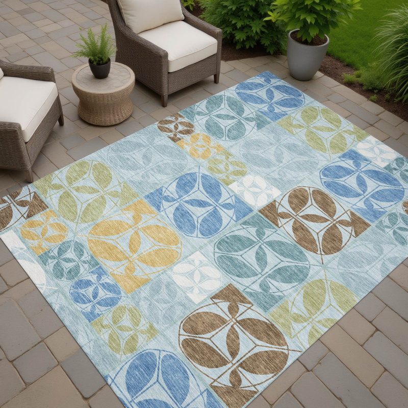 Machine Washable Indoor/Outdoor Chantille ACN2626 Geometric Rug, Sky, 3' x 5'