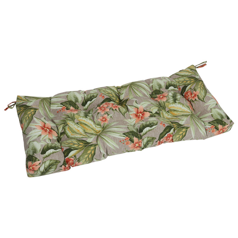 Tufted Outdoor Bench Cushion, 51" W x 19" D, Tan/Pink/Tahiti Sunrise Floral