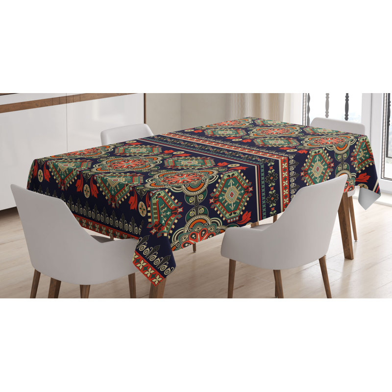 Traditional Folkloric Motif with Floral and Shapes Image Tablecloth