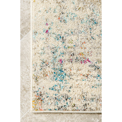 Vita Colorful Abstract Power Loom Performance Yellow/Cream/Pink Rug