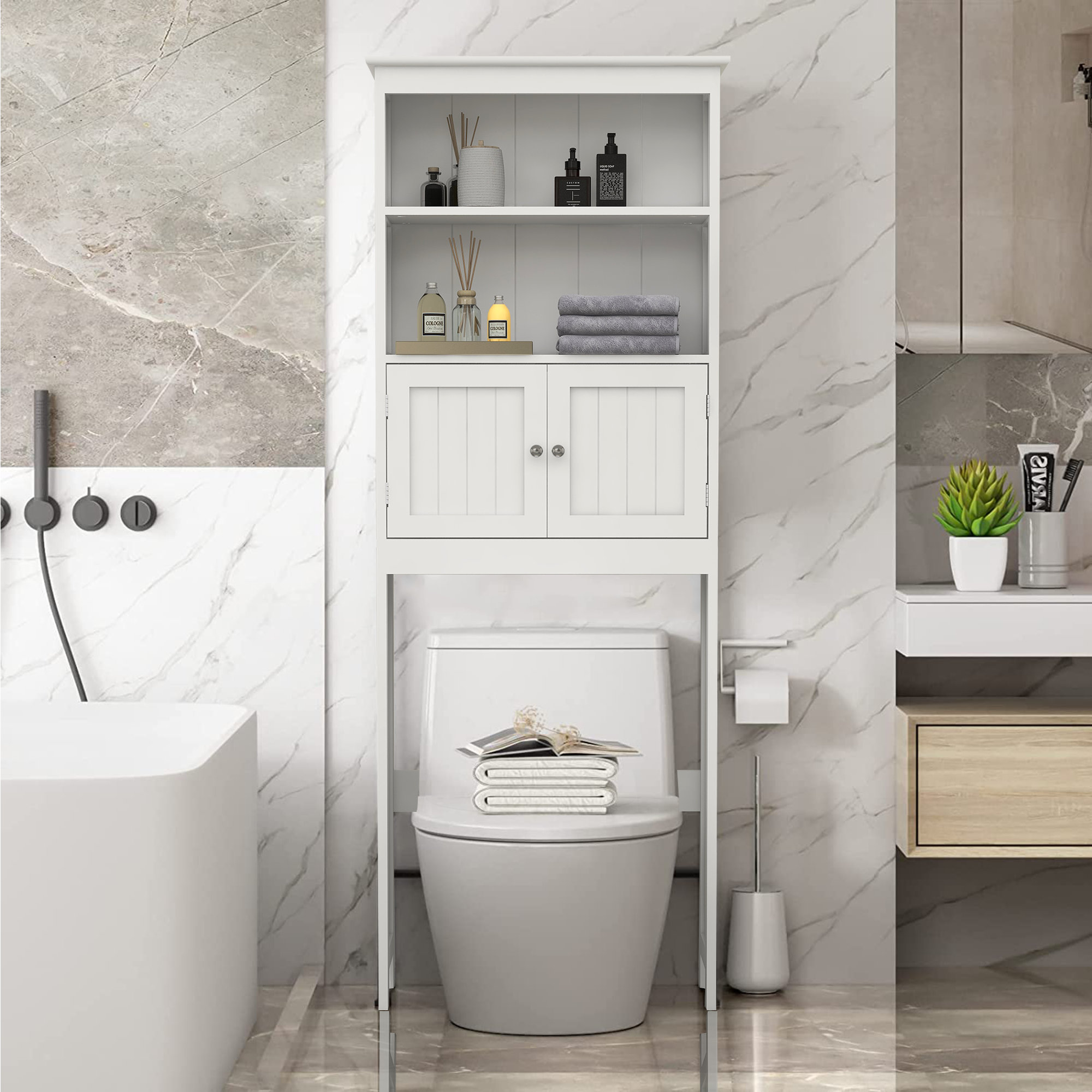 25 in. W x 77 in. H x 7.9 in. D Gray Bathroom Over-the-Toilet Storage Cabinet