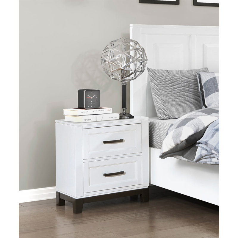 Table de chevet avec 2 tiroirs de rangement, Blanc