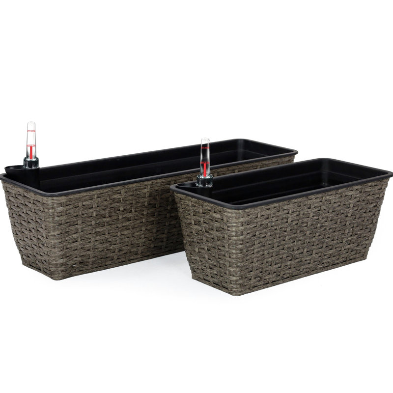 Self-Watering Rectangular Planter 2 - Dark Gray Enhance Your Garden Aesthetics Plant Care Simplicity, Brown