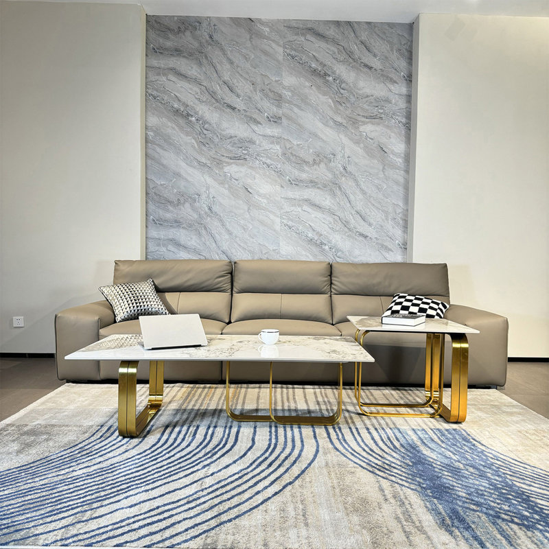 Ensemble de tables basses modernes Modern avec plateau en pierre frittée, structure en métal doré, pour chambre à coucher, salon