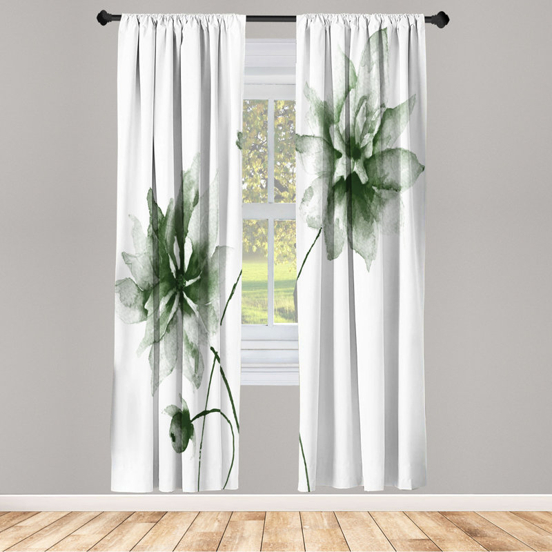 Microfiber Floral Semi-Sheer Rod Pocket Curtain Panels, 28" W x 95" L, Fern Green