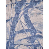 Rectangle Floor Art Abstract Hand-Knotted Bamboo Slat/Seagrass Area Rug in Ivory/Dark Blue