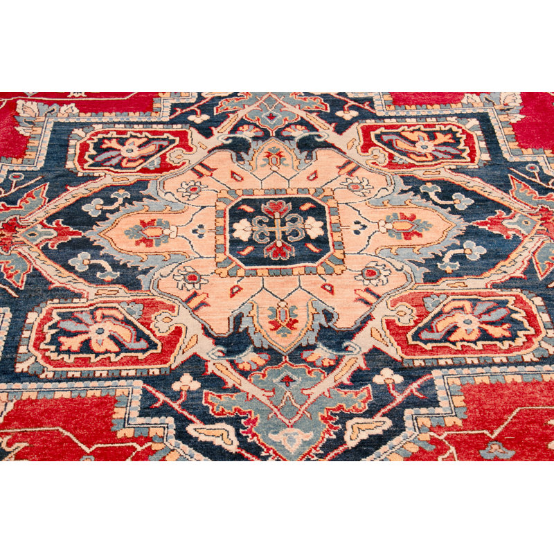 Serapi Hand-Knotted Red/Navy Wool Area Rug