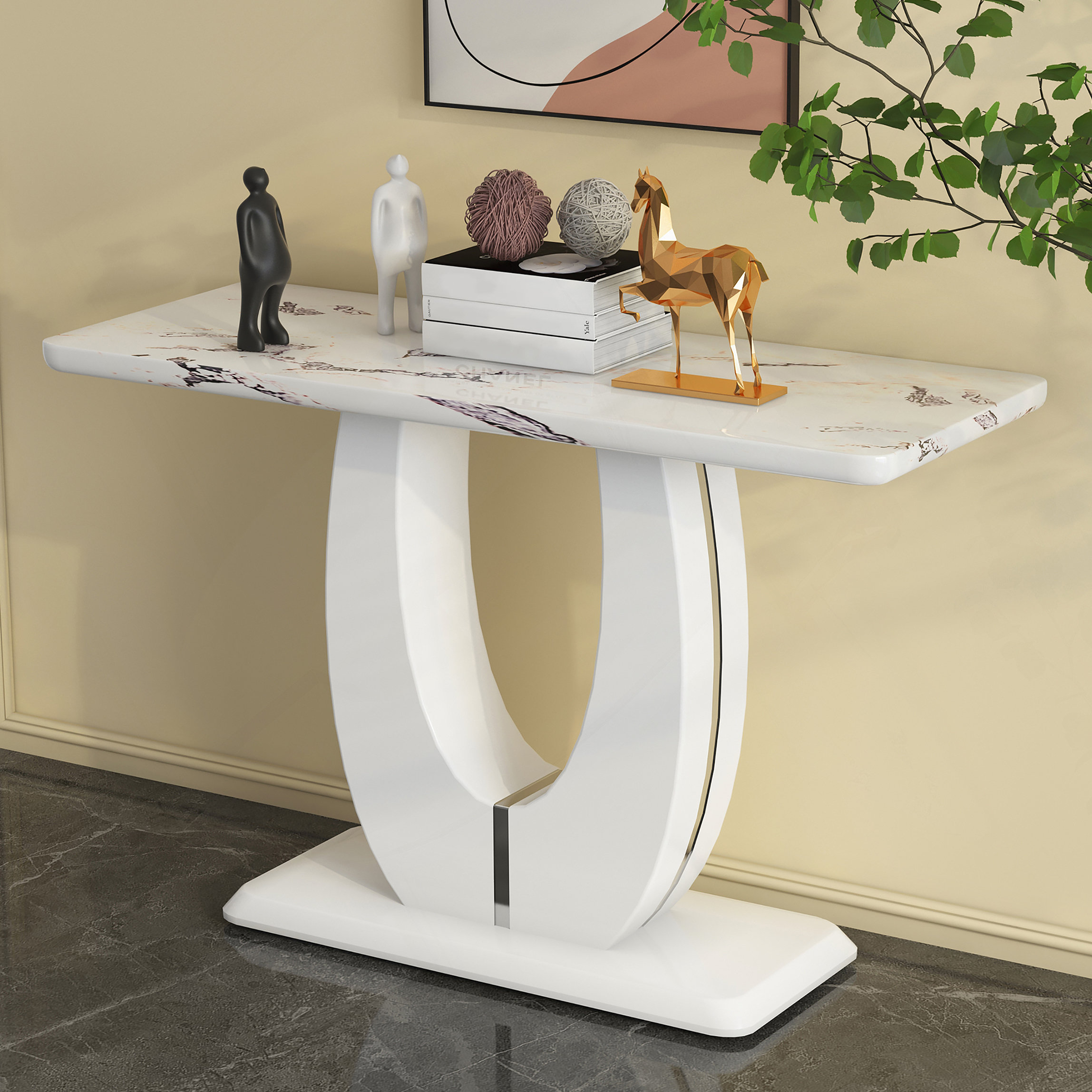 Wrought Studio™ Glossy White Rectangular Counter Bar Table, 47.24