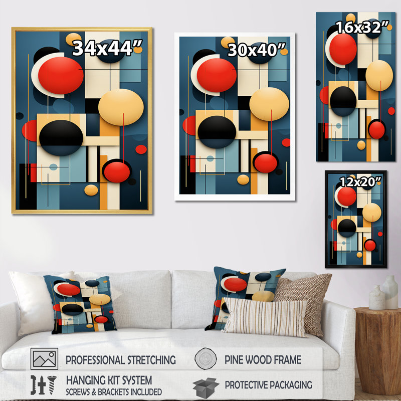 «Retro Bliss Abstract Circular Geometrics I», reproductions d'art mural géométrique moderne, H 44 po x l 34 po x P 1,5 po