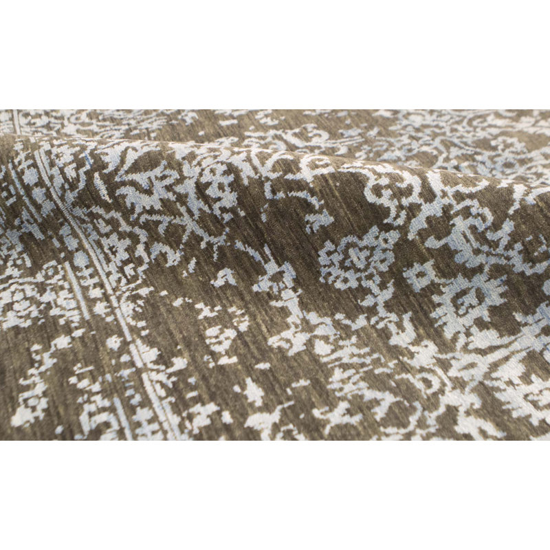 Tapis gris foncé et turquoise noué à la main de haute qualité