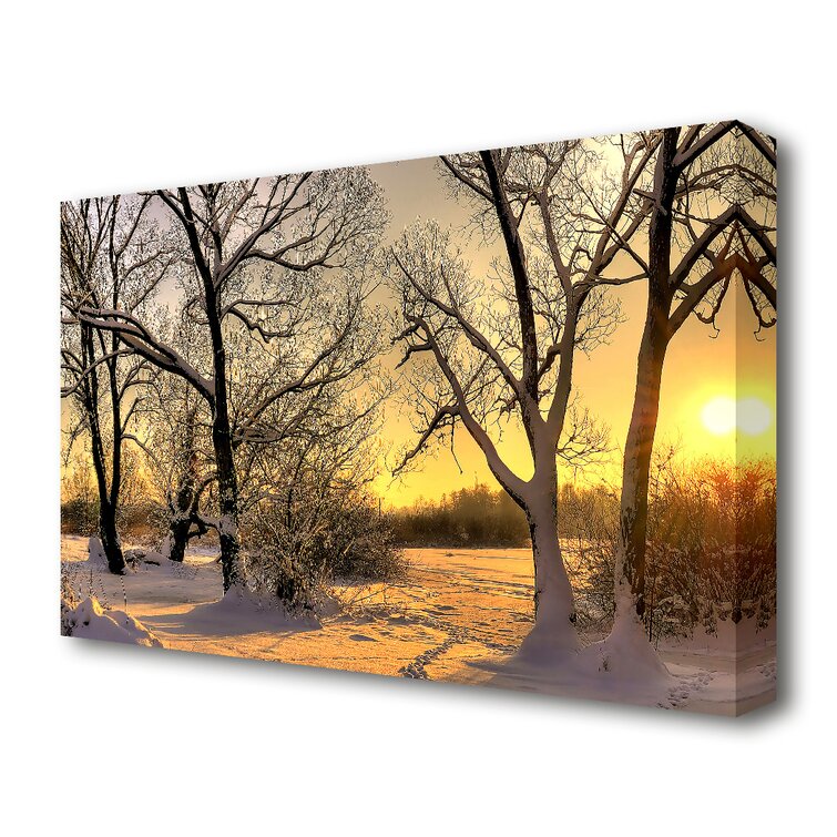 Footsteps In Snow Landscape - Wrapped Canvas Art Prints