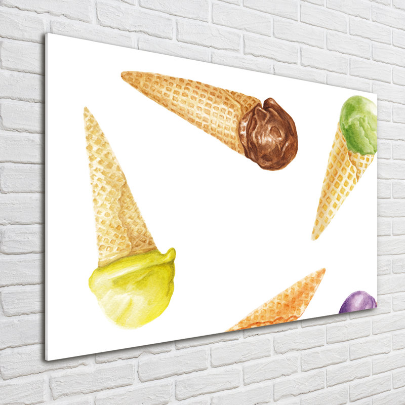 Glass Print Wall Art 100X70cm Image Printed On Glass Decorative Wall Picture Behind Toughened / Tempered Safety Real Glass For Kitchen & Living Room Theme:Ice Cream