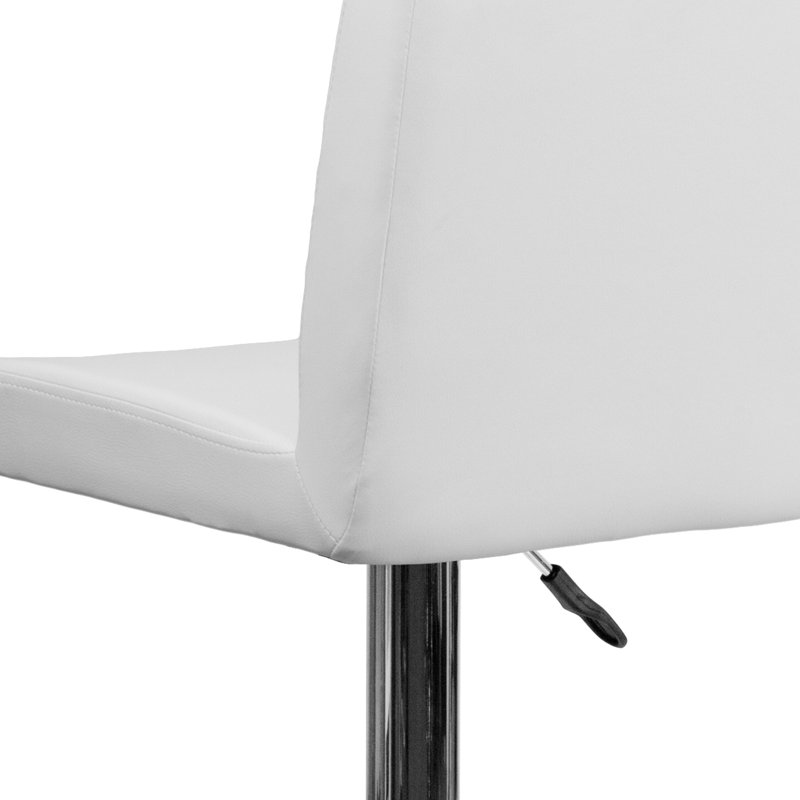 Tabouret de bar contemporain en vinyle à hauteur réglable avec dossier à panneau et base chromée Winnols, Blanc