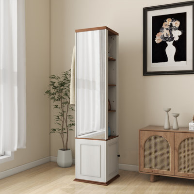 Rotating Storage Cabinet with Full-Length Mirror and open shelves
