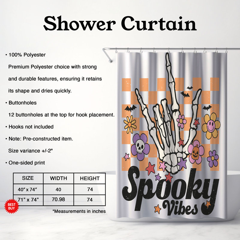 Rideau de douche standard 1 pièce Tiny Boo, H 74 po x l 40 po