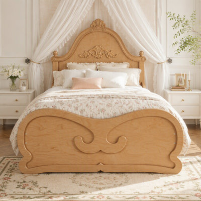 Lit plateforme avec tête de lit Vintage Carved