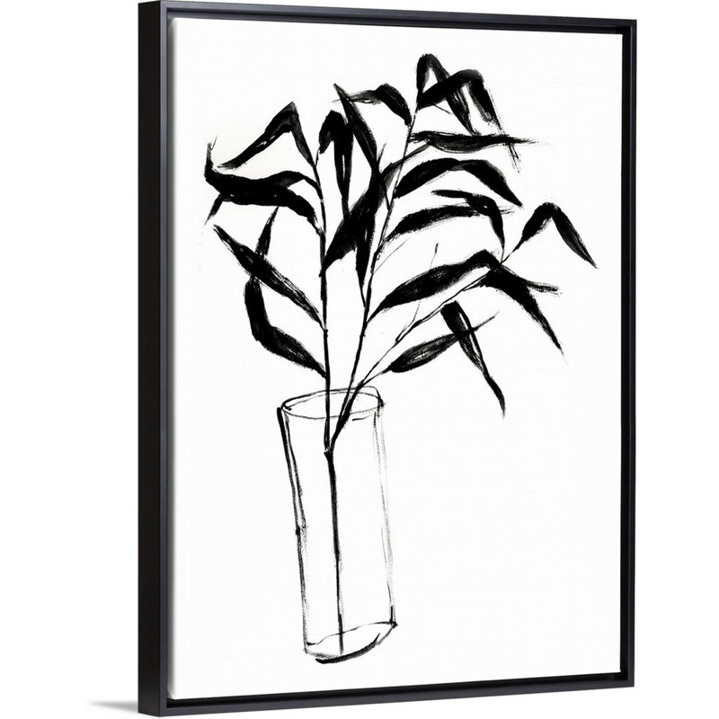 «Sumi-E Bamboo I», art mural sur toile, H 40 po x l 30 po x P 1,75 po, Toile avec cadre noir