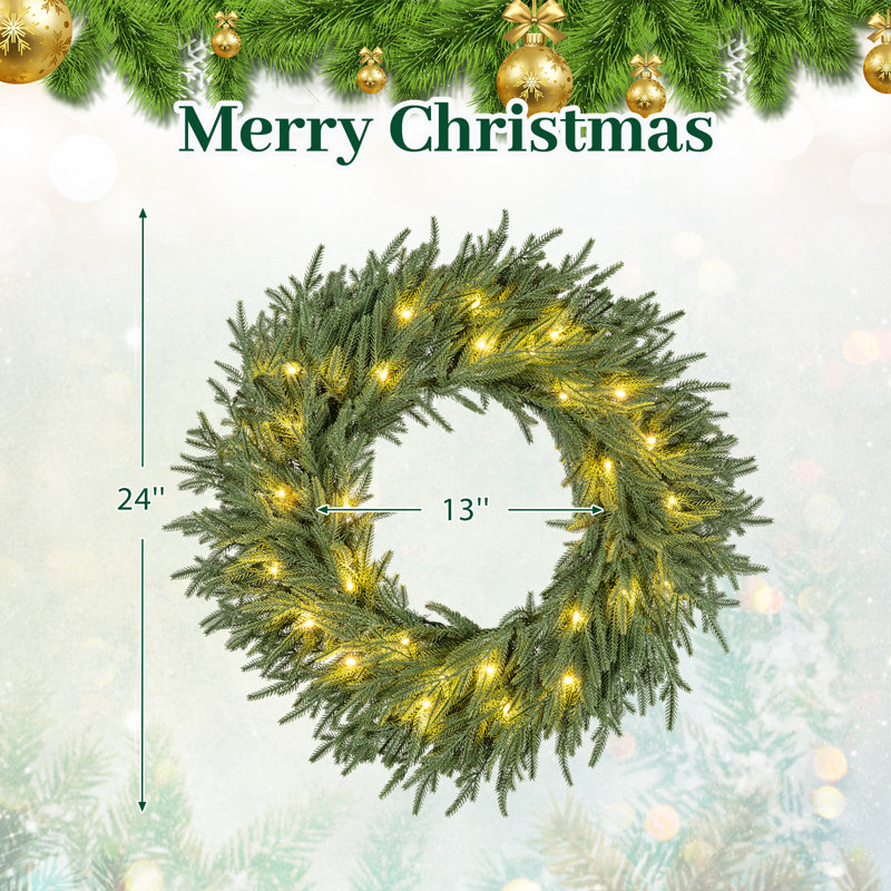 1 couronne de Noël artificielle 24 po avec 108 branches et 35 lumières DEL blanches, 1