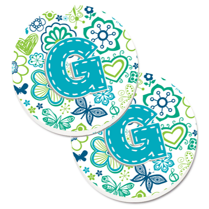 Sous-verre à fleurs et voitures papillons, G, Bleu sarcelle