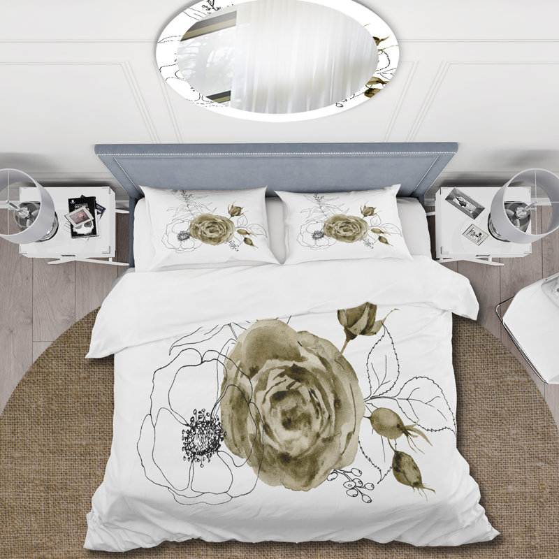 Anemone Bouquet Flower With Eucalyptus Branches I - Traditional Polyester Duvet Cover Set, Twin Duvet Cover + 1 Standard Sham