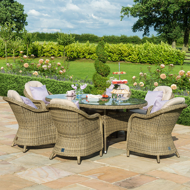Lotta Heritage 6 Seat Oval Rattan Dining Set - with Ice Bucket & Lazy Susan, Beige, Brown