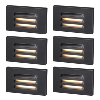 5CCT 120V Line Voltage Horizontal LED Step Lights, Anti-Glare Louvered, Black, Dimmable Aluminum LED Stair Lights for Indoor/Outdoor, CRI90, ETL Listed