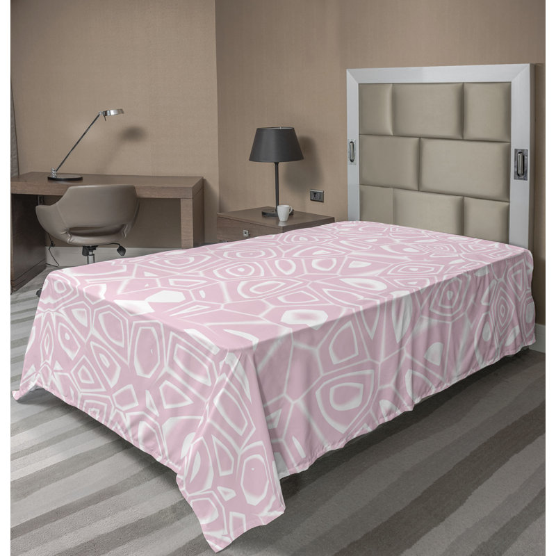 Drap plat moderne de style bohème Ambesonne, Drap plat pour lit simple, Rose doux / blanc / motif abstrait rosé