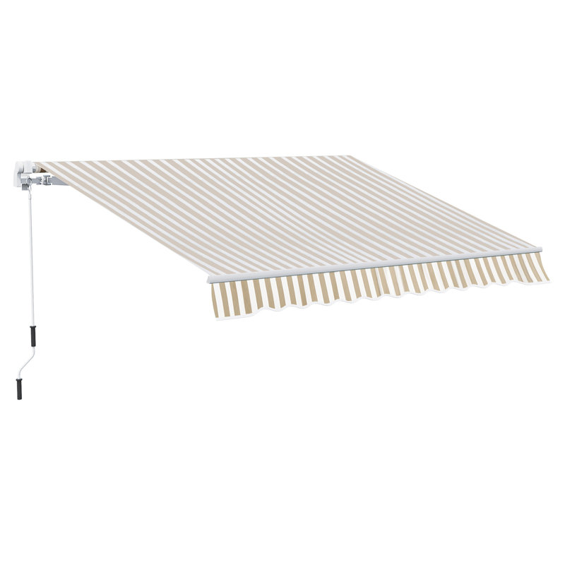 Outsunny 12' X 10' Retractable Awning Patio Awnings Sun Shade Shelter With Manual Crank Handle, Beige Striped