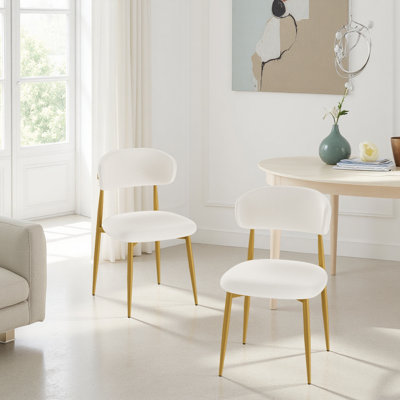 Set Of 2 Dining Chairs, Modern Kitchen Chairs With Soft Padding, Farmhouse Restaurant Chairs With Curved Backrests And Metal Legs