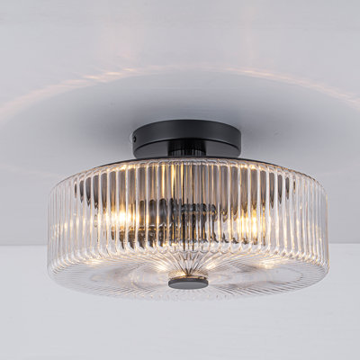 3 - Light Ribbed Glass Semi Flush Mount