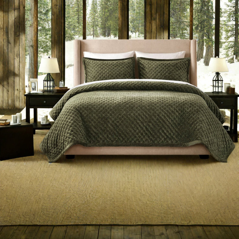 Ensemble de literie en velours de grande taille, couvre-lit matelassé vert pour chambre à coucher moderne