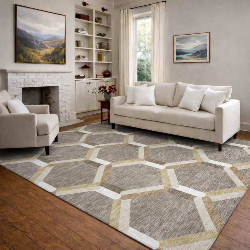 Tapis en treillis Mayfield AMF2343 lavable à la machine de qualité supérieure, Taupe, 10 pi x 14 pi