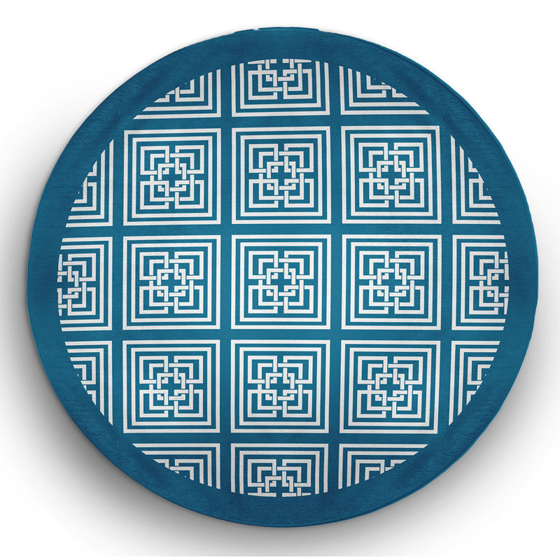 Tapis intérieur / extérieur en chenille tissé à la machine bleu, Rectangle 3 pi x 5 pi