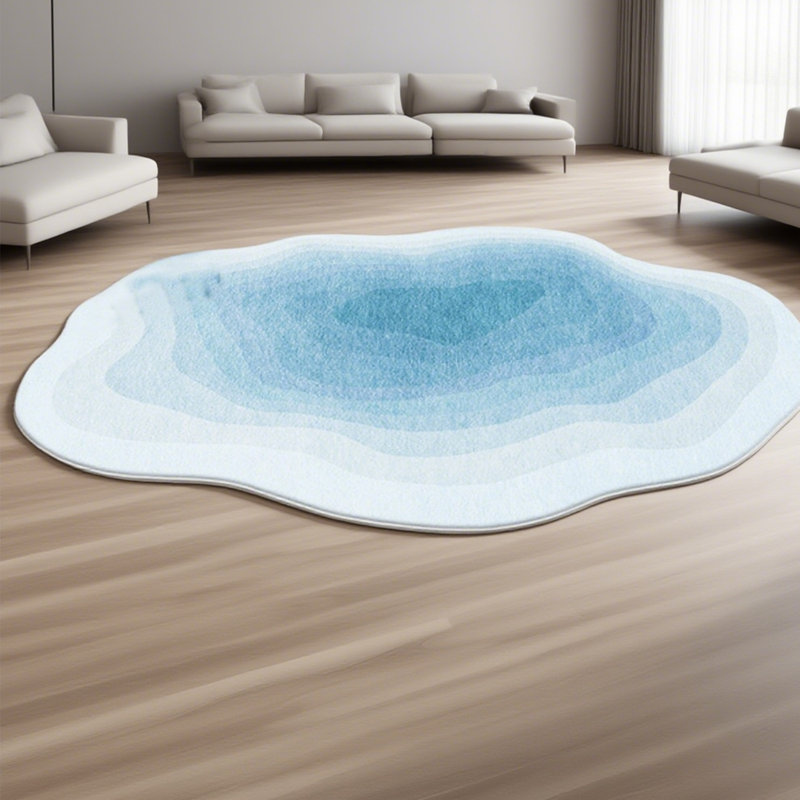 Machine Washable Area Rug - Cloud Waves Edge Living Room Bedroom Bathroom Kitchen Entryway Office, Rectangle 6'7" x 9'10"