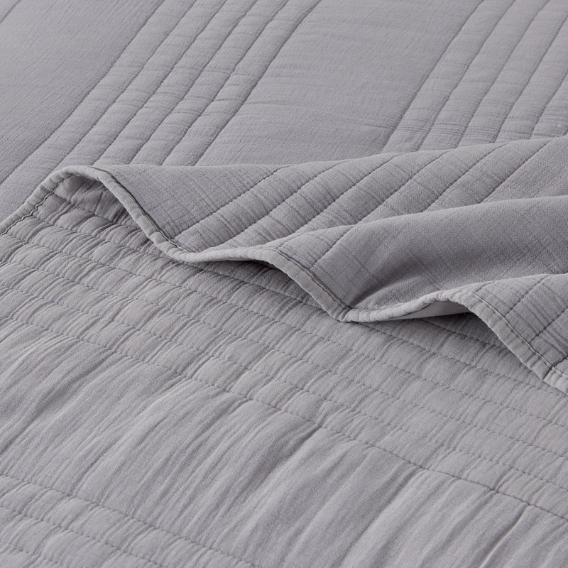 Kosovo Grimshaw 100% Cotton Quilt Set, Twin Quilt + 1 Standard Sham, Light Gray