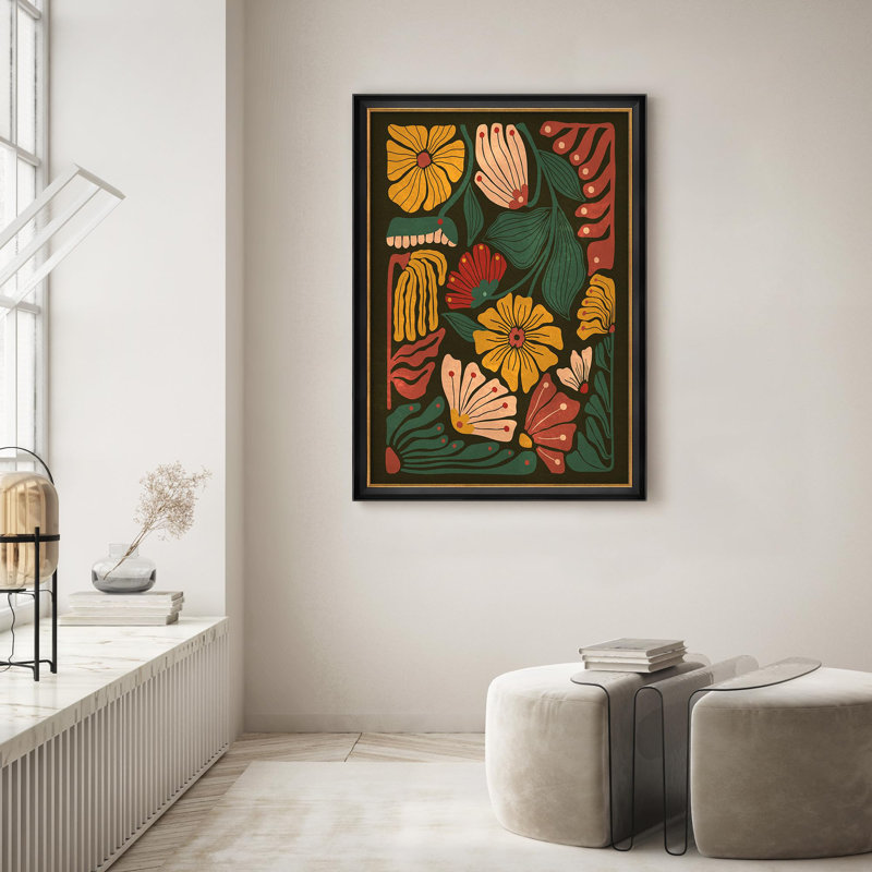 «Bold Floral Abstract in Earthy Tones Illustration Impressionism», art mural encadré, Non