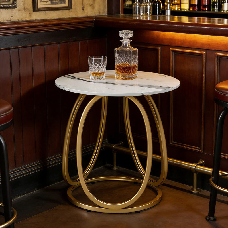 Table de bout ronde avec plateau en marbre et cadre doré, table d'appoint moderne pour le salon, la table de chevet ou le bureau à domicile, base en métal durable