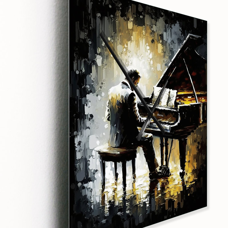 Homme jouant du piano II - Très grandes horloges murales, H 40 po x l 30 po x P 1 po