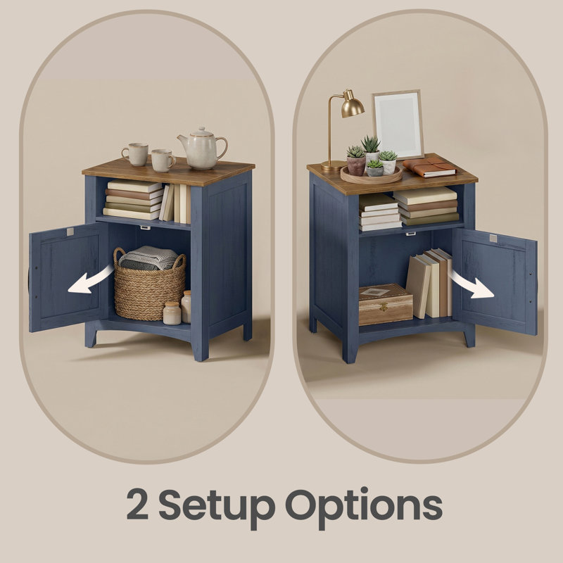 Bauman 18" W Farmhouse Nightstand with Storage Cabinet and Open Shelf, Set of 2, Blue